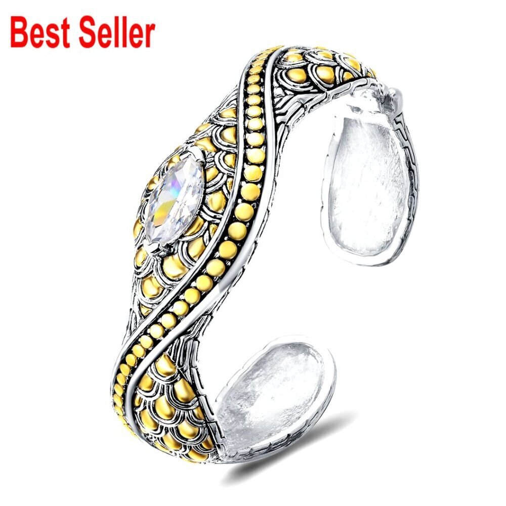 2 Tone Alloy Bangle Bracelet with Snake Scale Dots Pattern